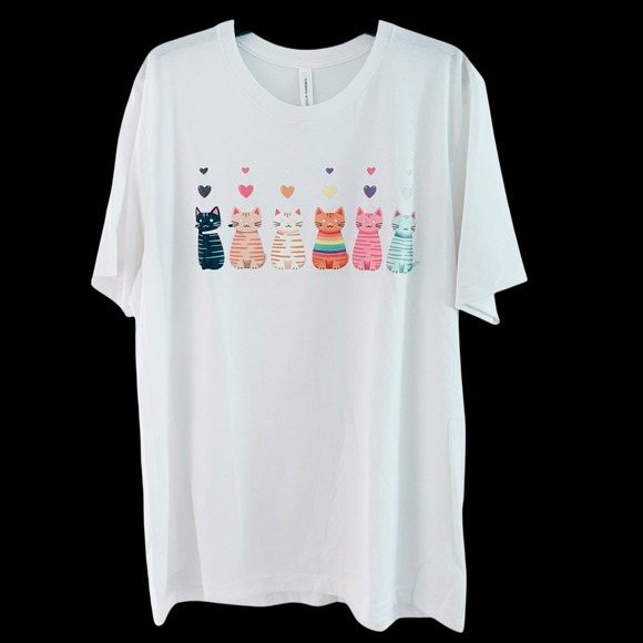 Bella + Canvas Women's XL Tee Shirt Cats Graphic White Crew Neck Short Sleeve - Picture 1 of 10